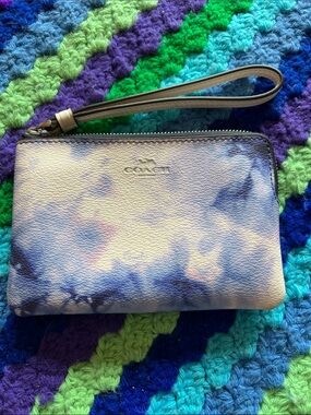 COACH Blue and White Tie-Dye Wristlet